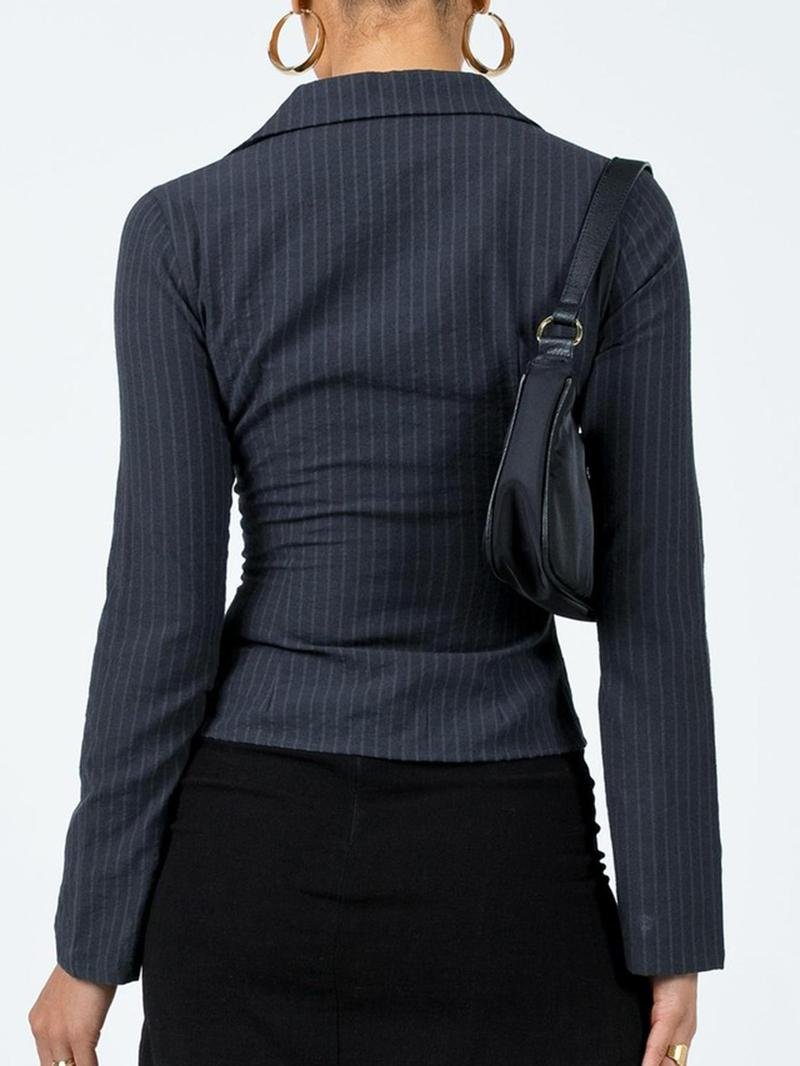 Women's All Over Striped Print Button Front Shirt, Casual Long Sleeve Top for Spring & Fall, Ladies Clothes for Daily Wear