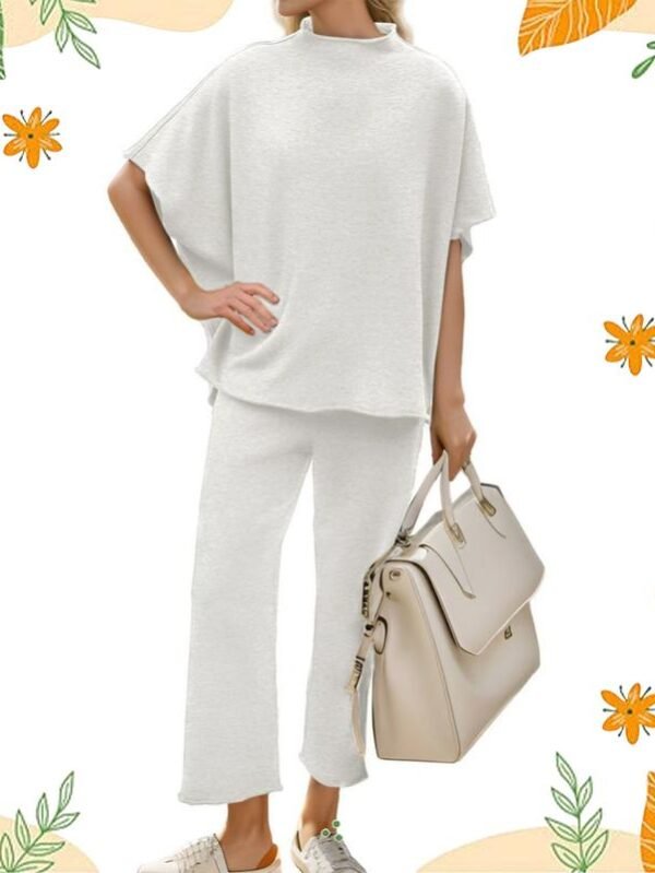 Women Casual Two Piece Outfits 3/4 Batwing Sleeve Capelet CrewNeck Pullover Top Wide Leg Pants Lounge Sets Sweatsuit