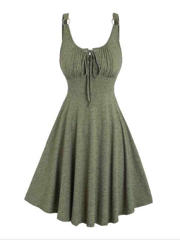 Women's Plain Lace Up Tie Front Tank Dress, Casual Sleeveless O-ring A Line Dress for Summer, Dresses for Women, Ladies Clothes for Daily Wear, Moo Moo Dresses