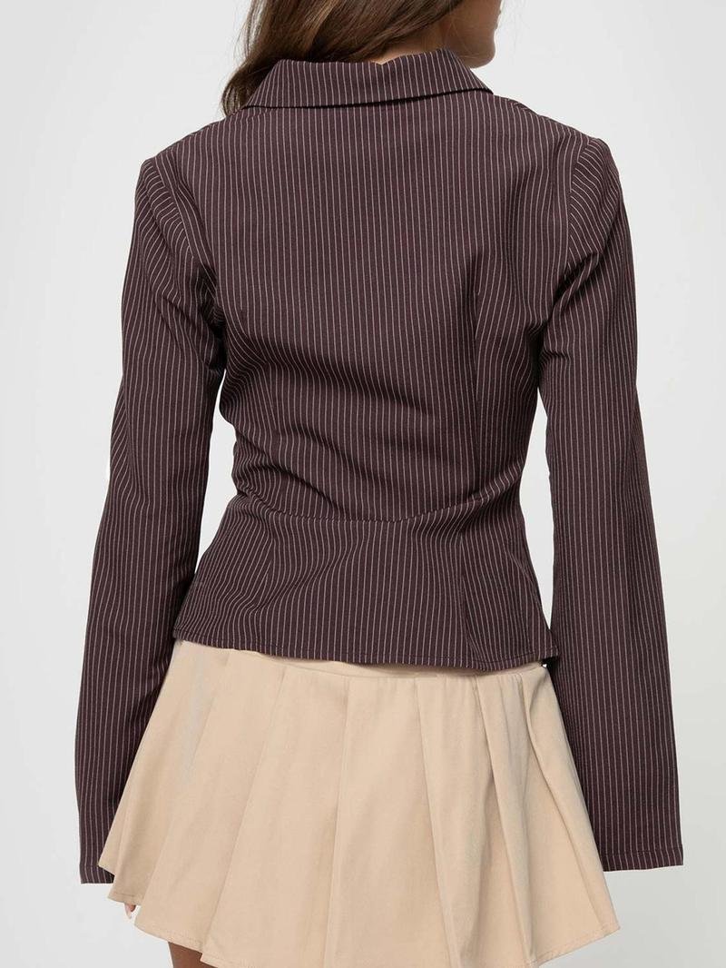 Women's All Over Striped Print Button Front Shirt, Casual Long Sleeve Top for Spring & Fall, Ladies Clothes for Daily Wear